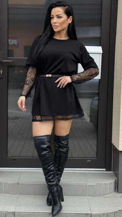 Dámska čierna tunika s čipkou