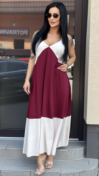 Dlhé bordovo-béžové šaty