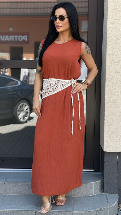 Tehlové dámske šaty so šatkou